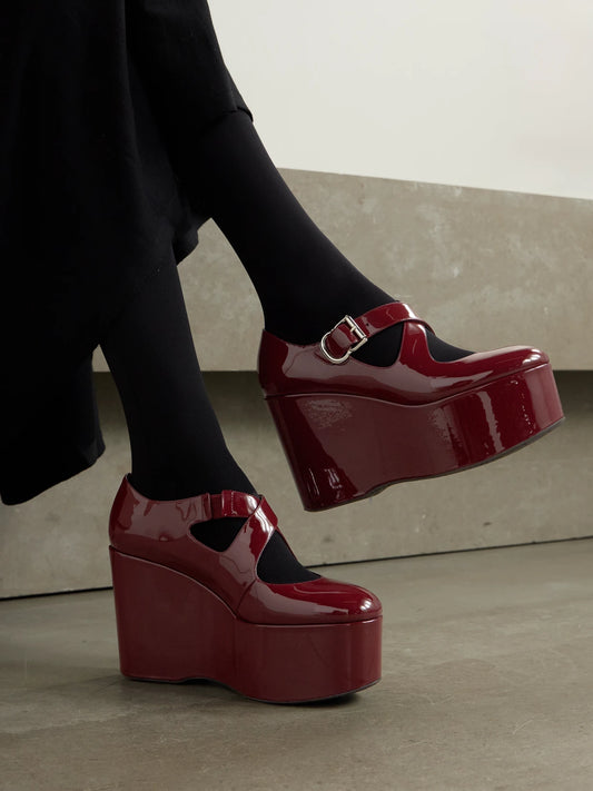 110 Patent-leather Platform Wedge Mary Jane Pumps