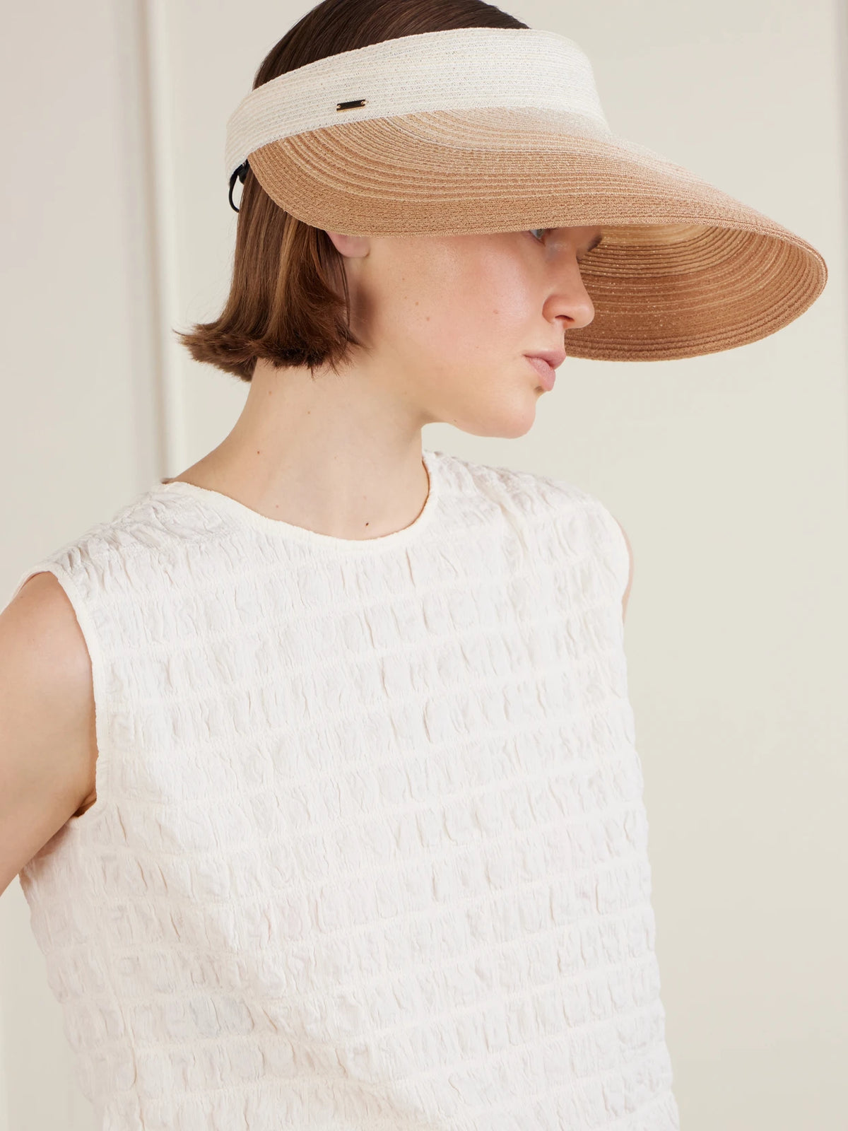 Image of Hats. Product name - Trixie Hemp-blend Visor in Beige colour by brand - Eugenia Kim