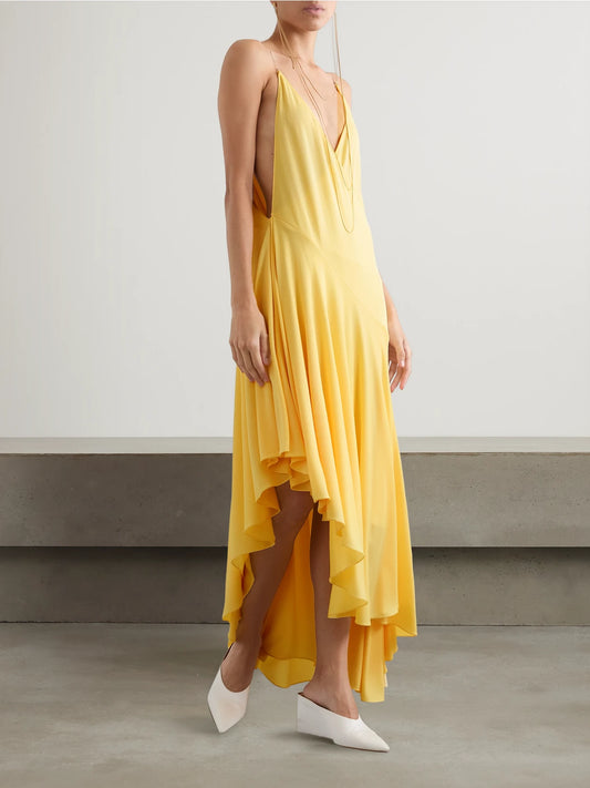 Image of Dresses. Product name - Asymmetric Jersey Midi Dress in Yellow colour by brand - Alaïa