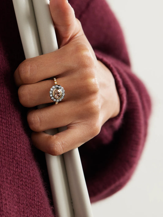 Image of Rings. Product name - Lexie 18-karat Gold, Morganite And Diamond Ring in Multi colour by brand - Marlo Laz