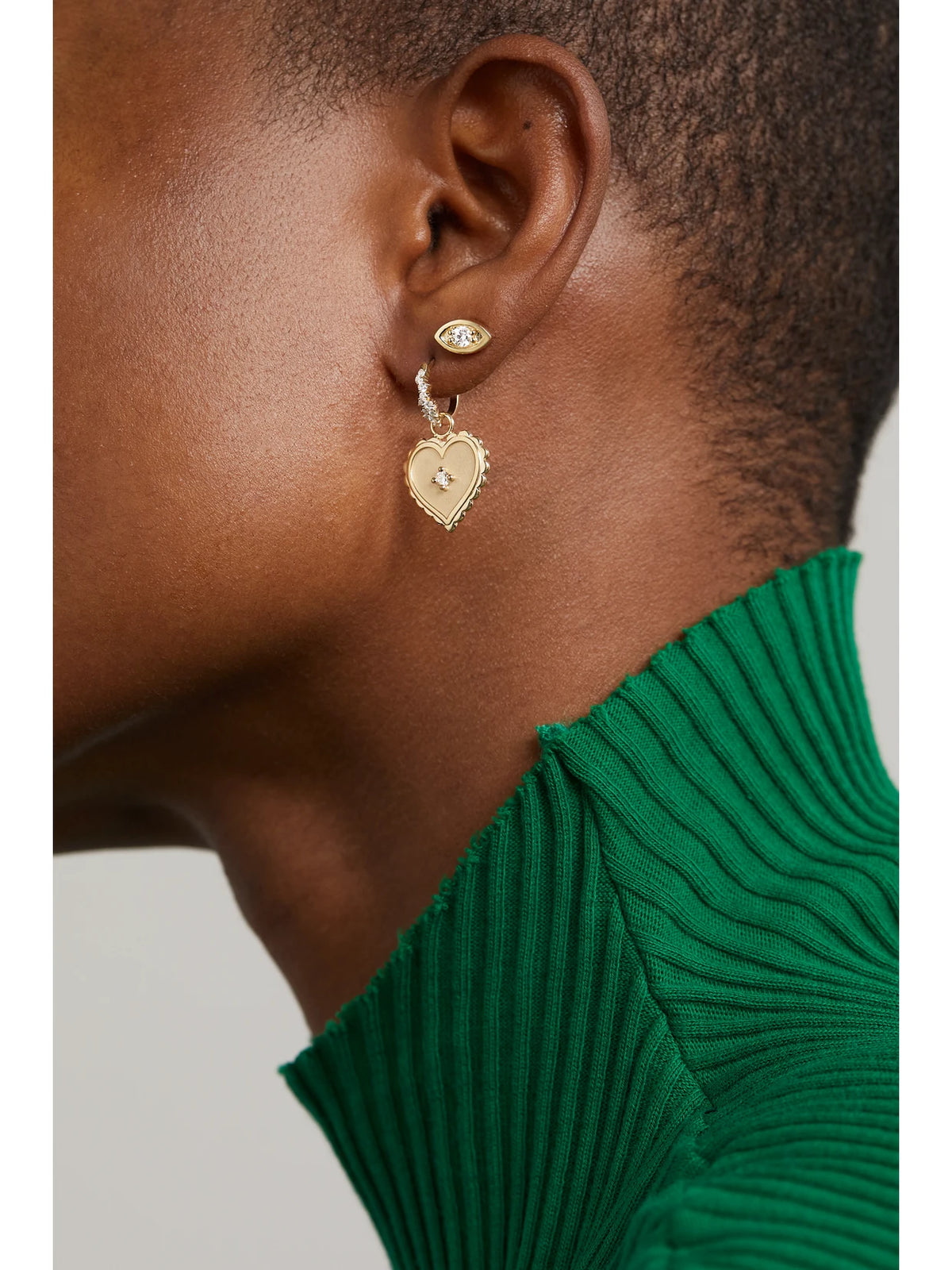 Image of Earrings. Product name - Evil Eye 14-karat Gold Diamond Earrings in Multi colour by brand - Sydney Evan