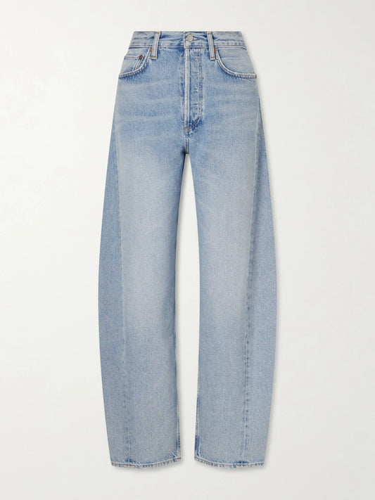 Image of Jeans. Product name - Luna Pieced High-rise Wide Leg Jeans in Light denim colour by brand - AGOLDE