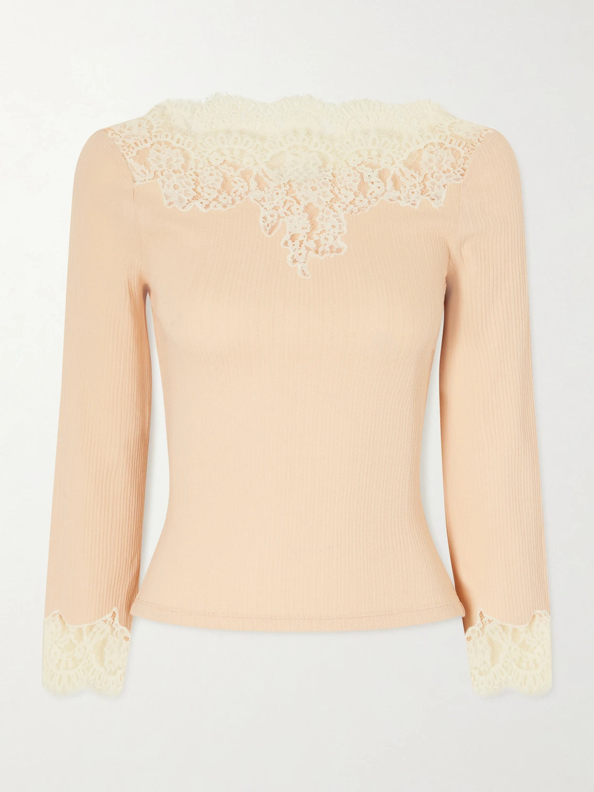 DÔEN Riana Lace-trimmed Cotton-blend Jersey T-shirt