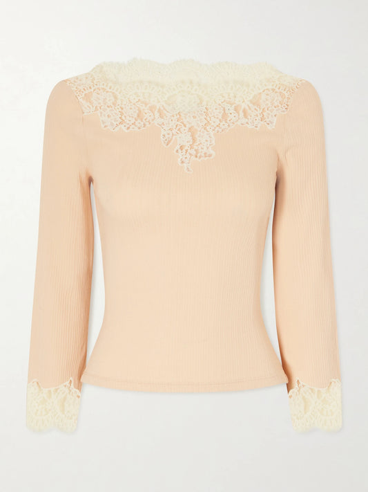 DÔEN Riana Lace-trimmed Cotton-blend Jersey T-shirt