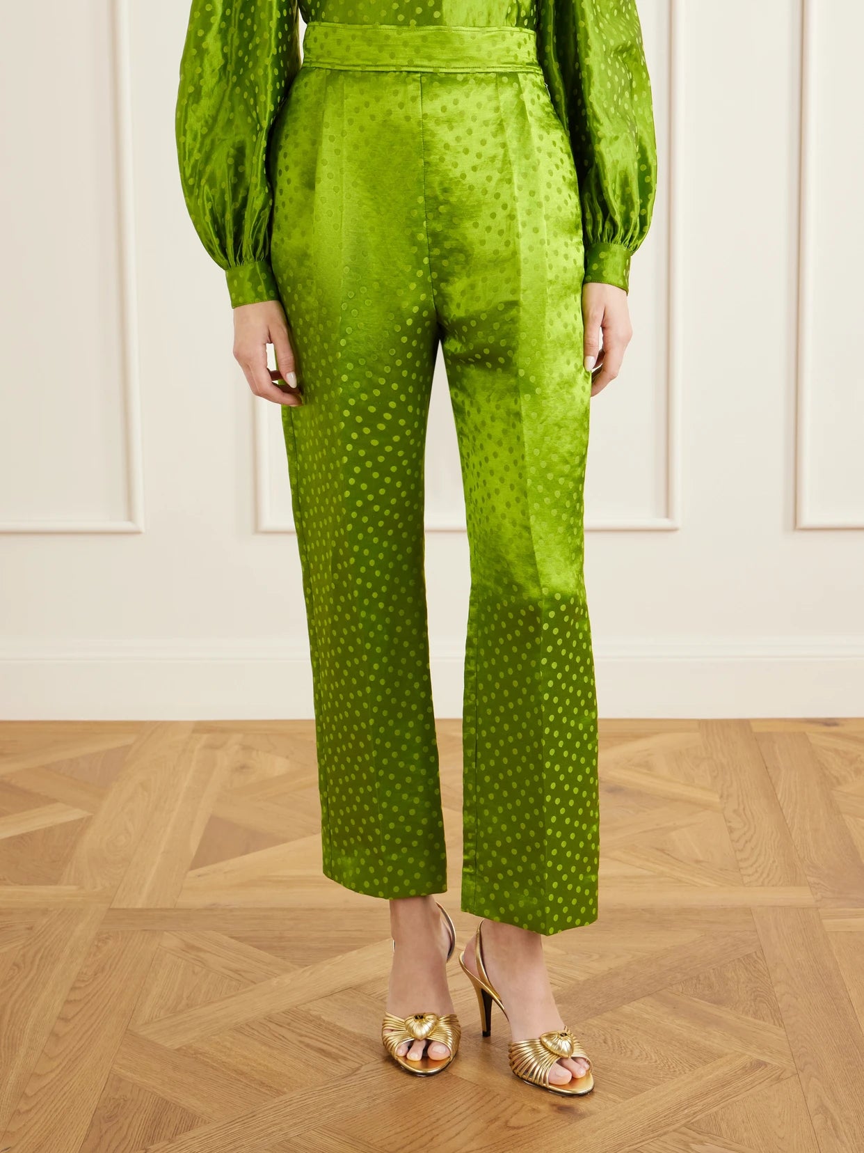 Polka-dot Jacquard Linen And Silk-blend Straight-leg Pants