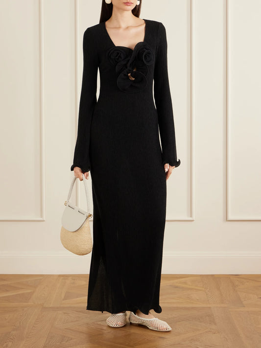 Image of Dresses. Product name - Gathered Satin Maxi Dress in Black colour by brand - Magda Butrym