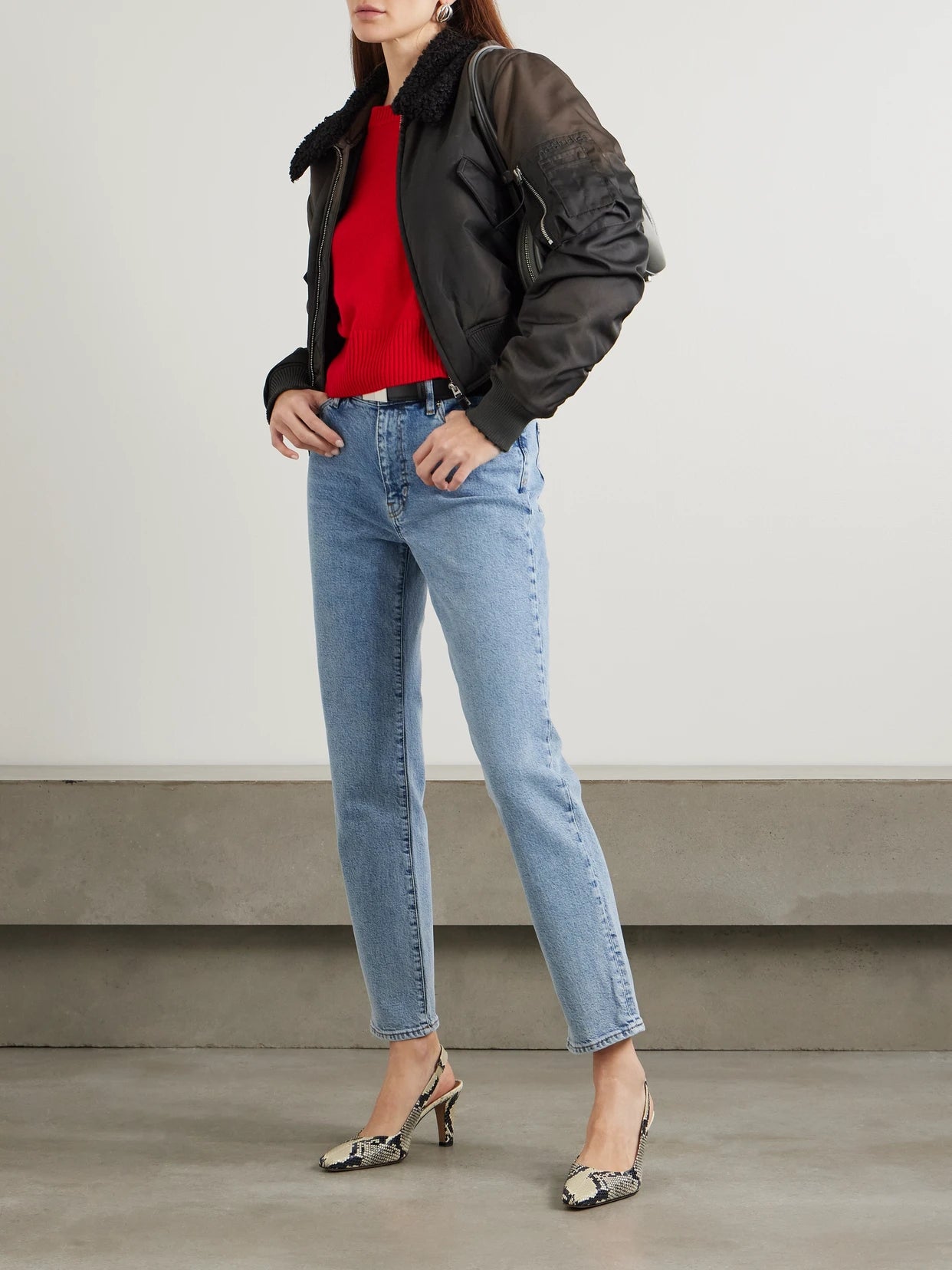 Image of Jeans. Product name - The Borrowed High-rise Slim-leg Jeans in Light denim colour by brand - FRAME