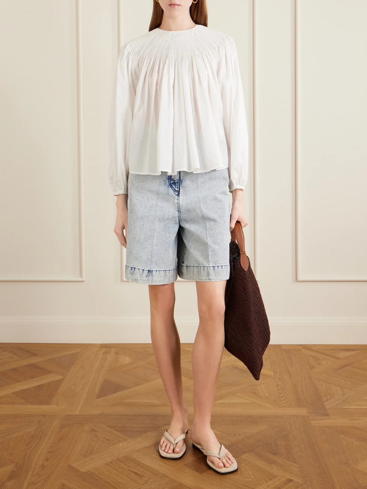 Image of Sandals. Product name - Meta Suede Thong Sandals in Cream colour by brand - Emme Parsons