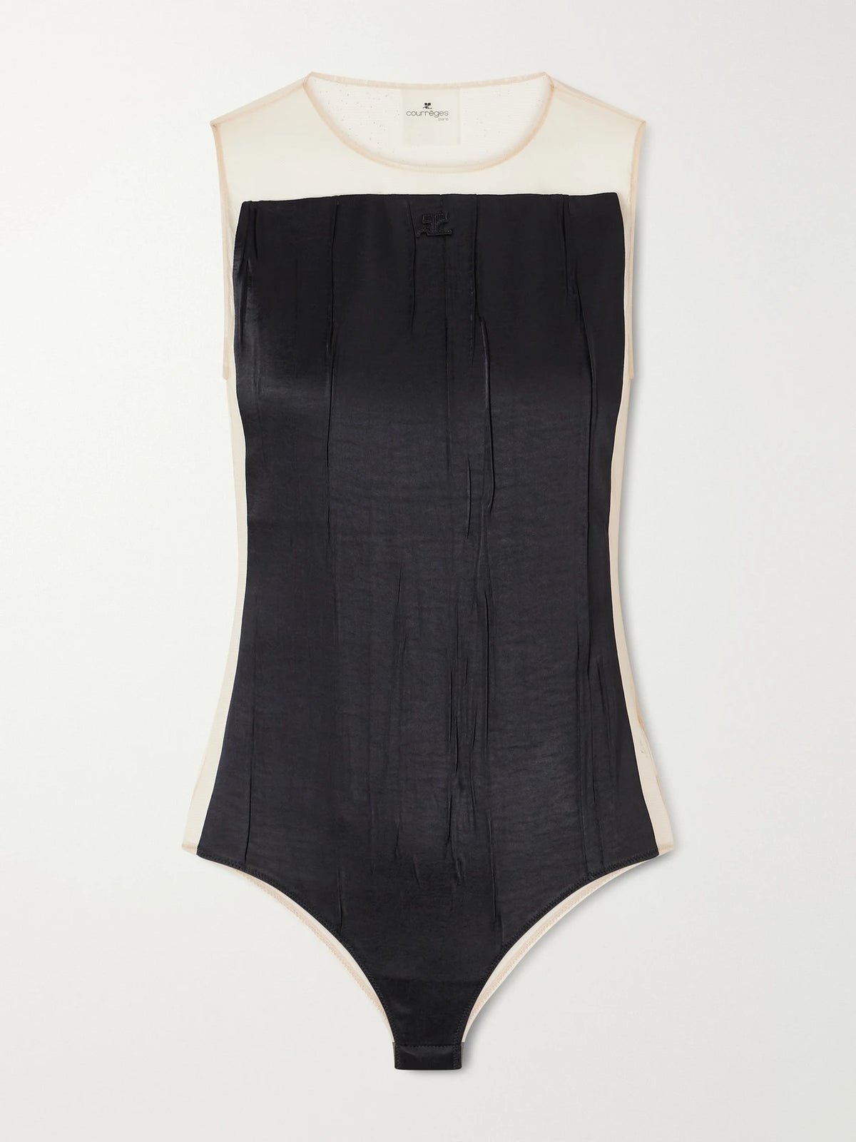 COURREGES Logo-appliqué Crinkled-satin And Organza Bodysuit