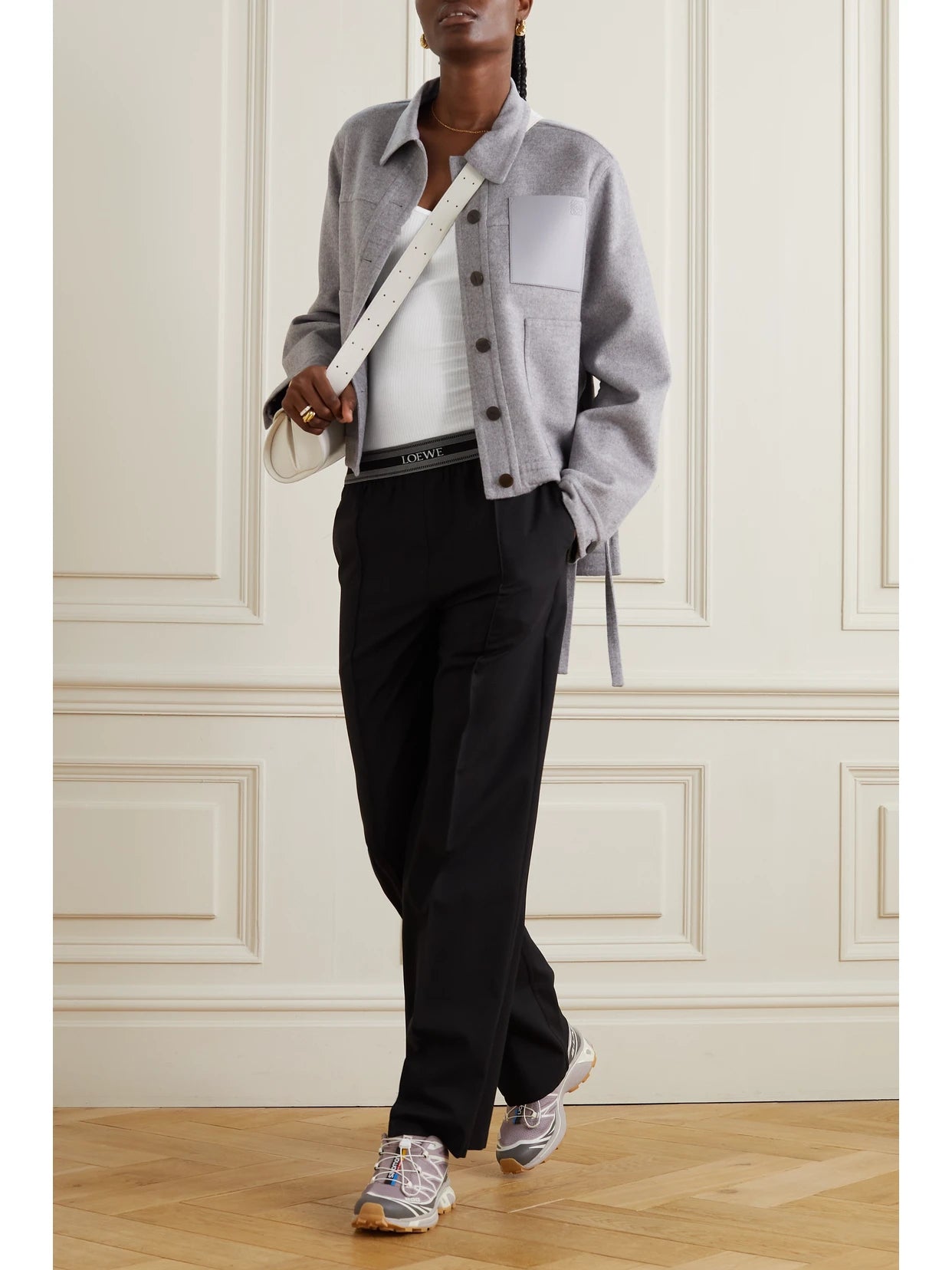 Image of a model wearing Tops. Product name - The Daily Ribbed Stretch-cotton Tank in White colour by brand - James Perse