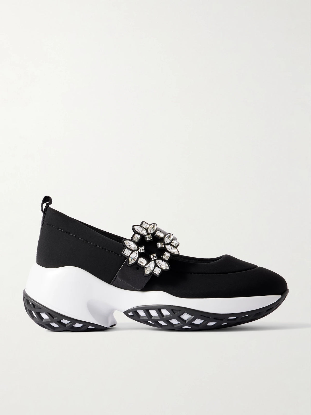 Viv Run Crystal-embellished Stretch And Leather Sneakers