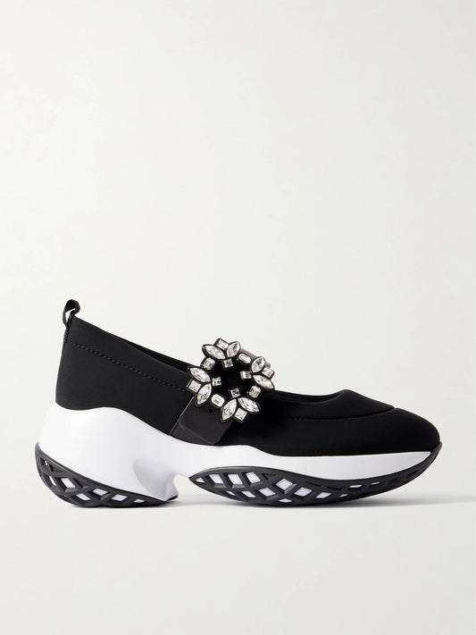 Viv Run Crystal-embellished Stretch And Leather Sneakers