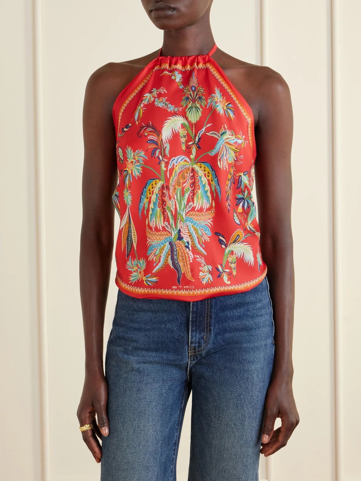 Printed Silk-satin Halterneck Top