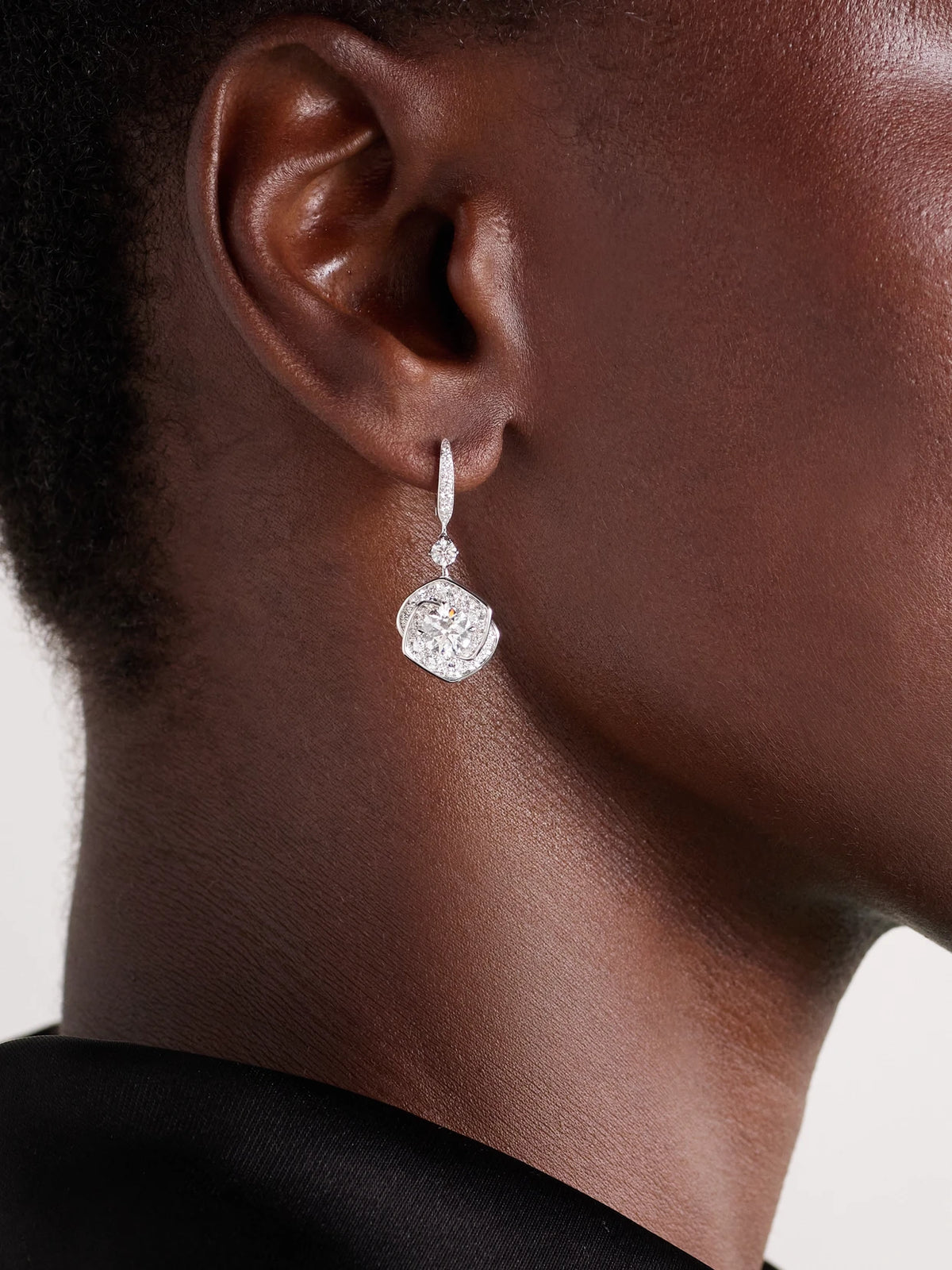 Image of Earrings. Product name - Frozen Kiss Drop 18-karat White Gold Diamond Earrings in Silver colour by brand - David Morris