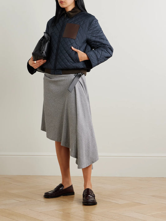 Image of Coats & Jackets. Product name - Corduroy And Leather-trimmed Quilted Shell Jacket in Navy colour by brand - LOEWE