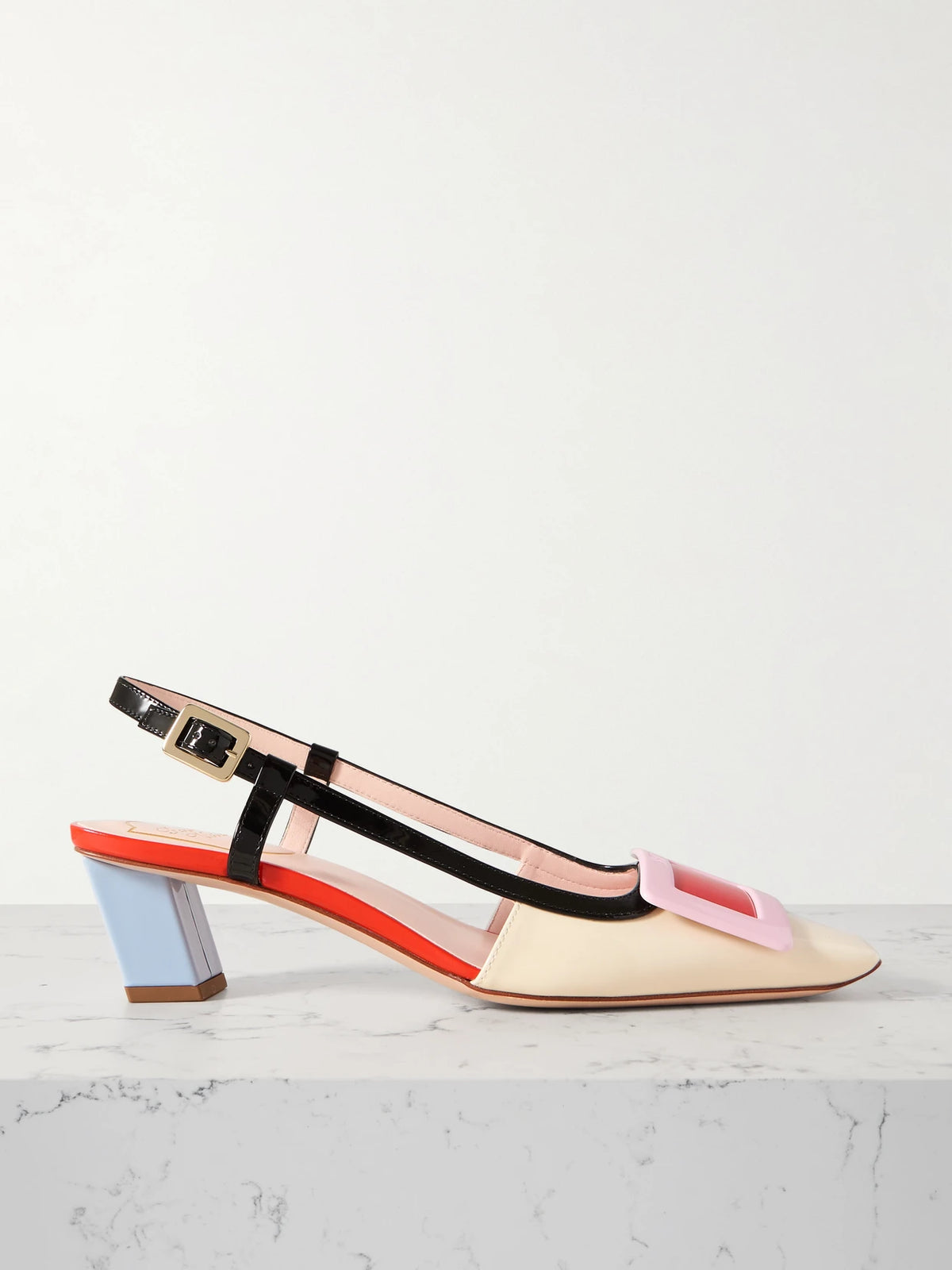 Roger Belle Vivier 45 Color-block Patent-leather Slingback Pumps