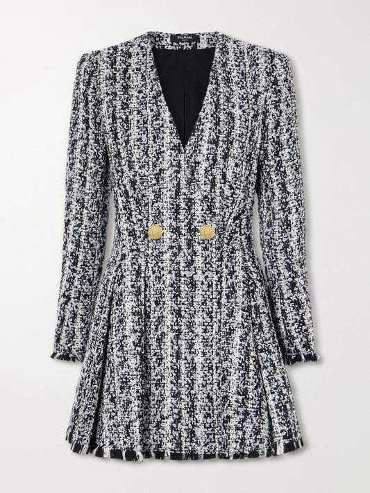 Image of Dresses. Product name - Tweed Mini Dress in Black colour by brand - Balmain