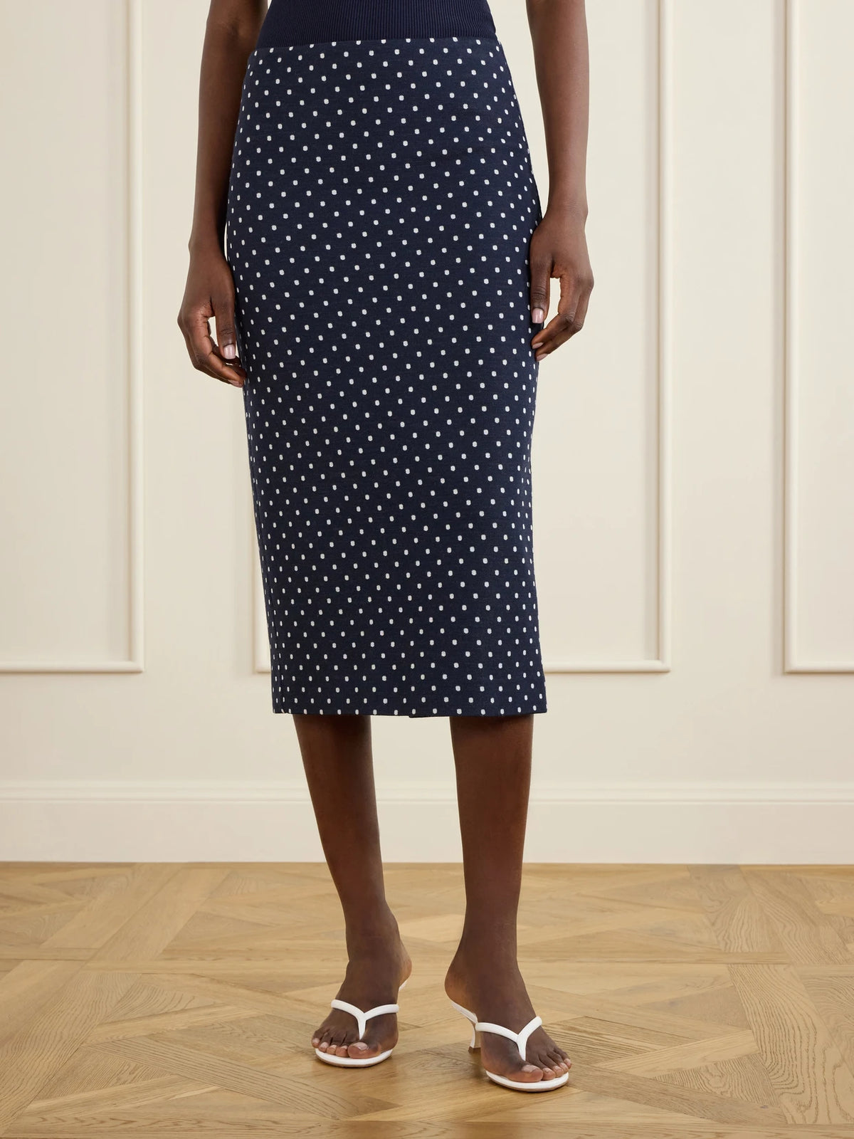 Max Mara Polka-dot Jersey Midi Skirt