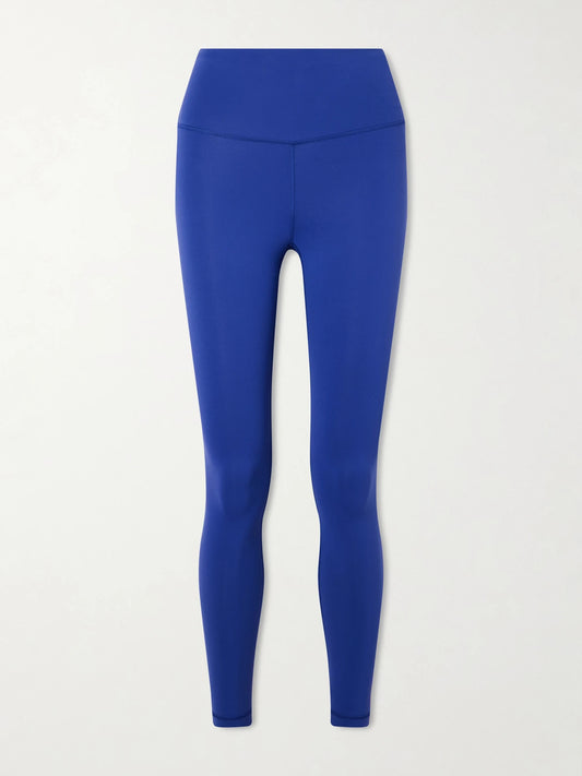 Image of a model wearing Pants. Product name - Wunder Train 25" Everlux High-rise Leggings in Midnight blue colour by brand - lululemon