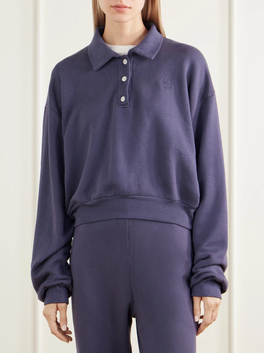 ÉTERNE Cropped Cotton And Modal-blend Terry Polo Sweatshirt