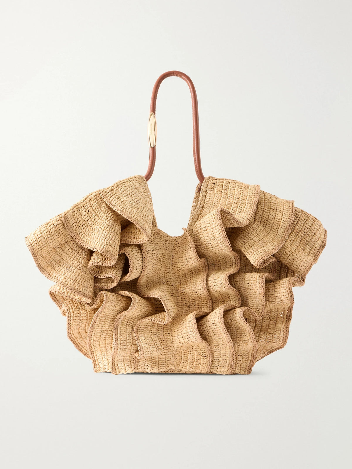 Goldentime Ruffle-detail Medium Raffia Tote