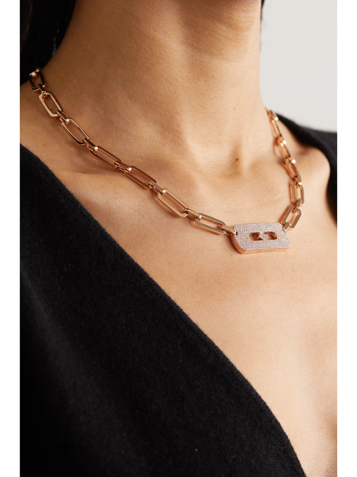 Image of Necklaces. Product name - My Move King 18-karat Rose Gold Diamond Necklace in Multi colour by brand - Messika