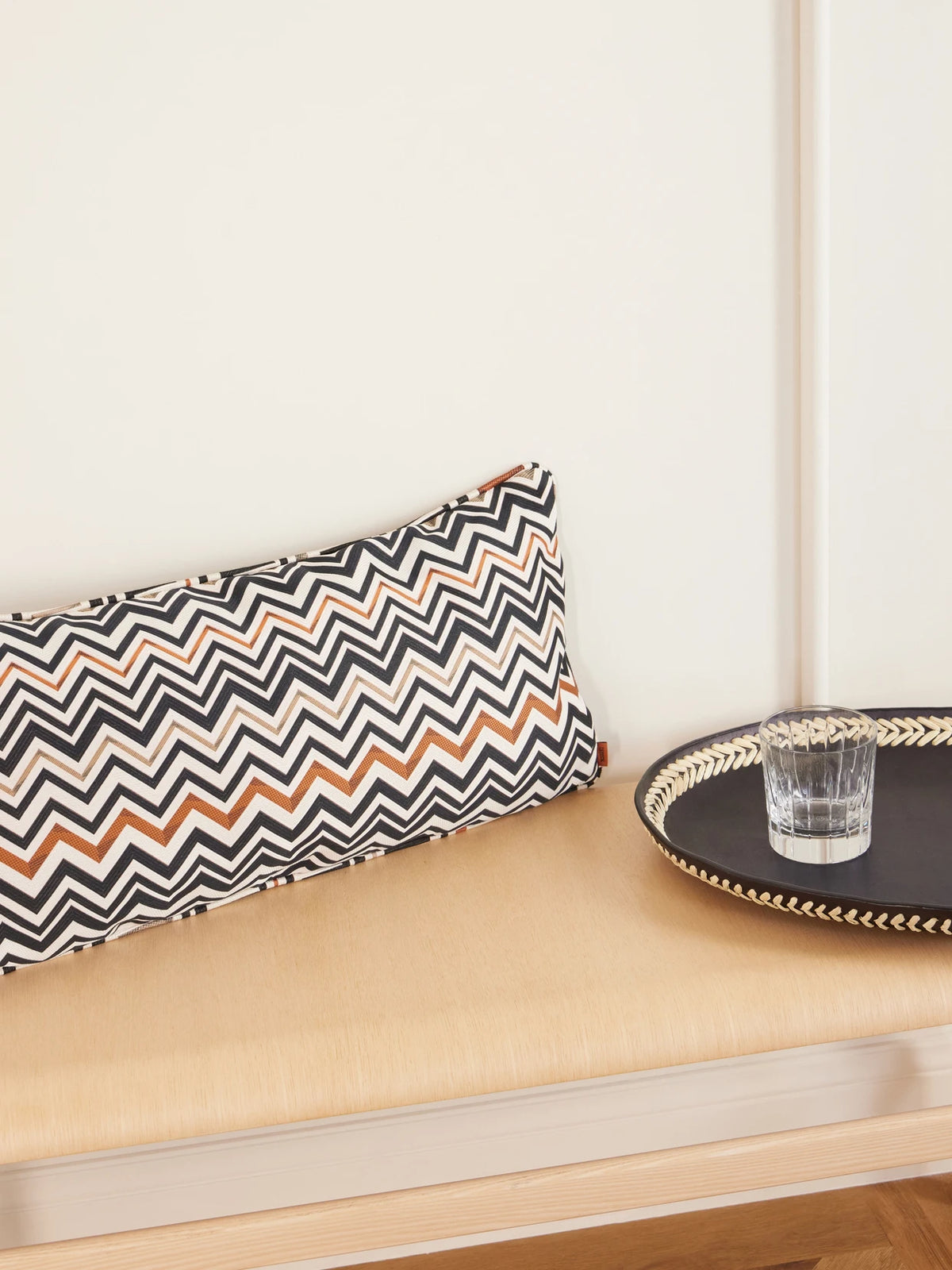 Image of Chair & Sofa Cushions. Product name - Belfast Striped Terry Cushion in Black colour by brand - MISSONI HOME