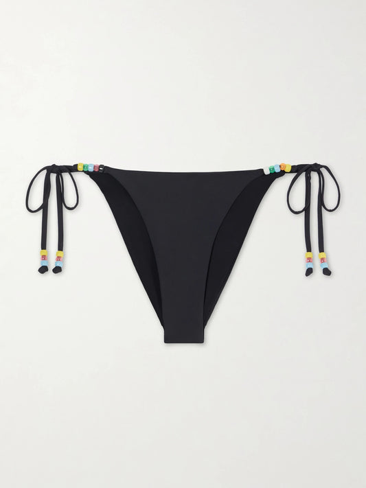 Image of Swimwear. Product name - Sisley Bead-embellished Bikini Briefs in Black colour by brand - STAUD