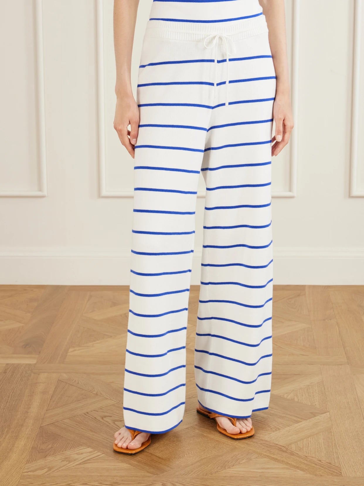 Striped Cotton Wide-leg Pants