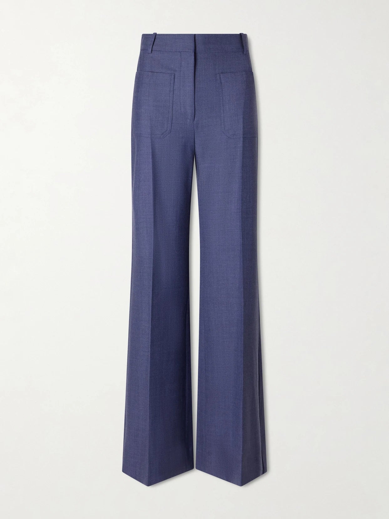 Image of a model wearing Pants. Product name - Alina Woven Wide-leg Pants in Blue colour by brand - Victoria Beckham