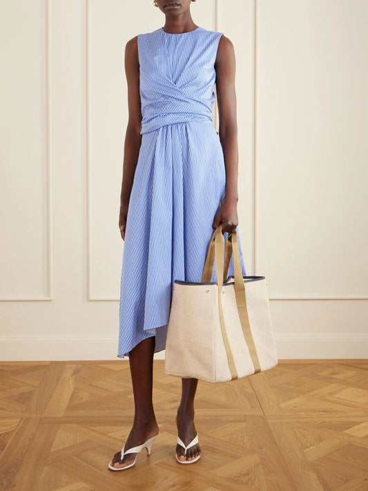 Traversée Large Leather-trimmed Linen Tote