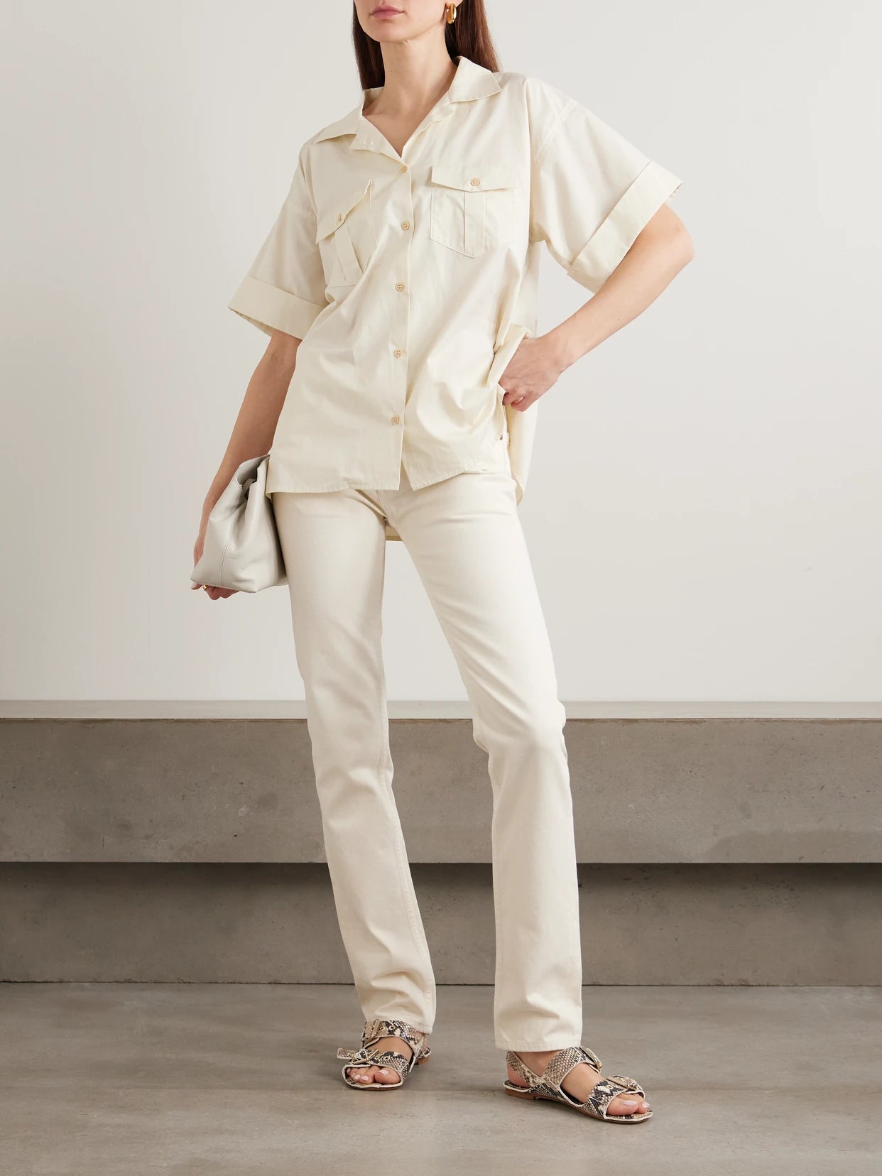 Image of Jeans. Product name - The Low Low-rise Slim-fit Jeans in Ecru colour by brand - Jamie Haller