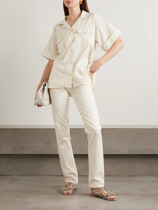 Image of Jeans. Product name - The Low Low-rise Slim-fit Jeans in Ecru colour by brand - Jamie Haller