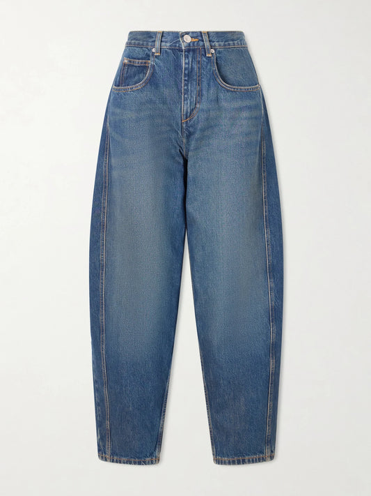 Image of Jeans. Product name - Oriane Mid-waist Boyfriend Jeans in Blue colour by brand - ISABEL MARANT