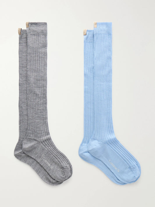 Comme Si The Knee High Set Of Two Ribbed Merino Wool-blend Socks