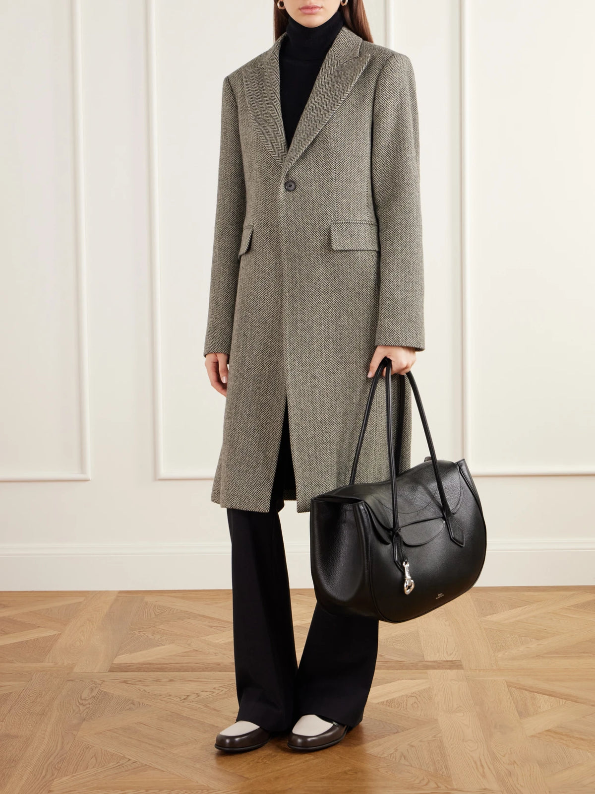 Image of Coats & Jackets. Product name - Herringbone Wool-blend Twill Coat in Black colour by brand - Polo Ralph Lauren