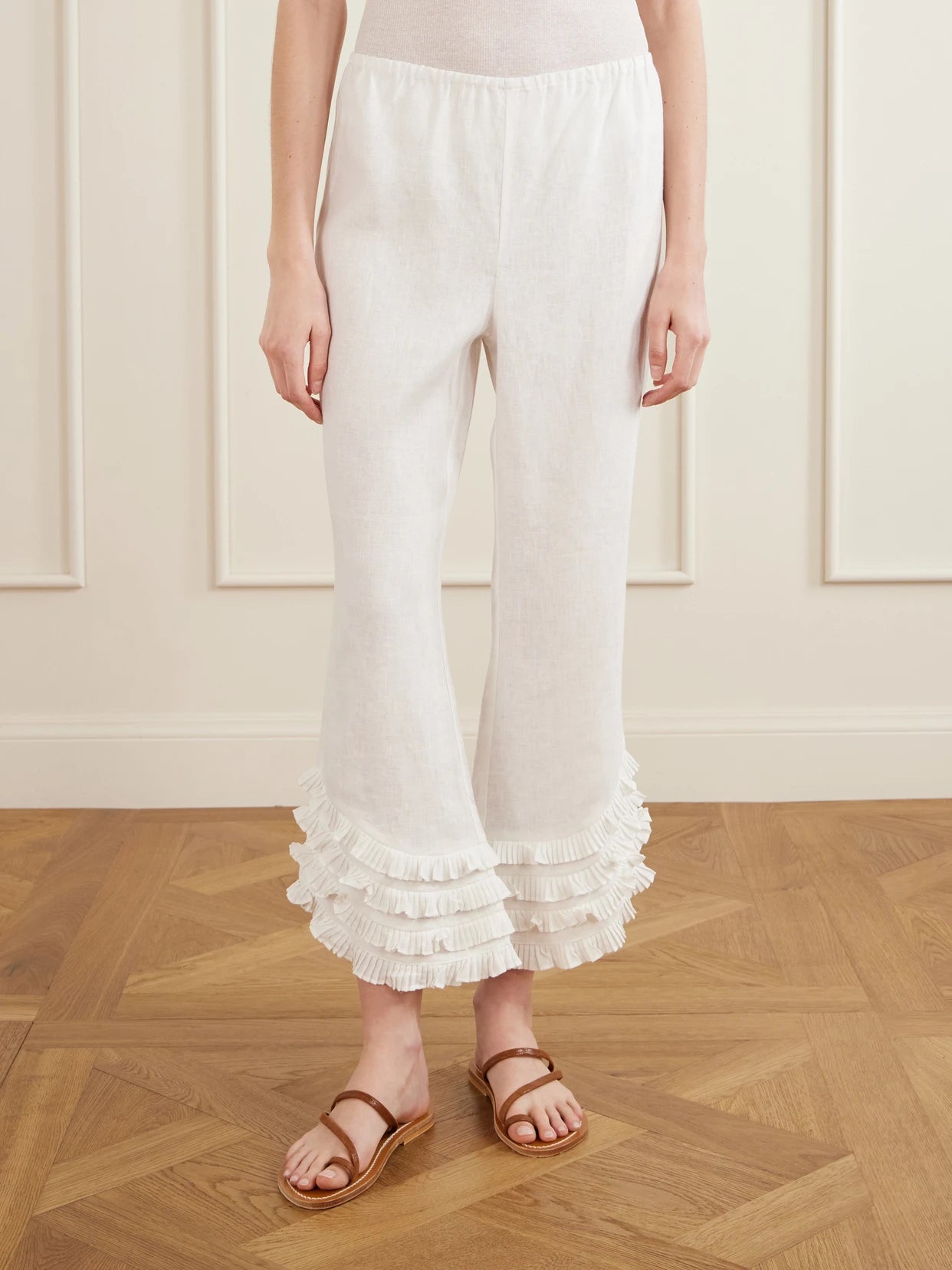 Florence Ruffled Linen Straight-leg Pants