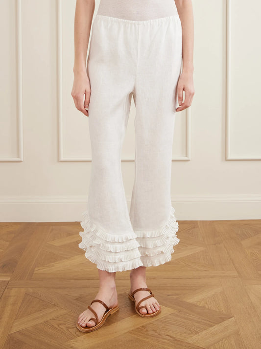 Florence Ruffled Linen Straight-leg Pants