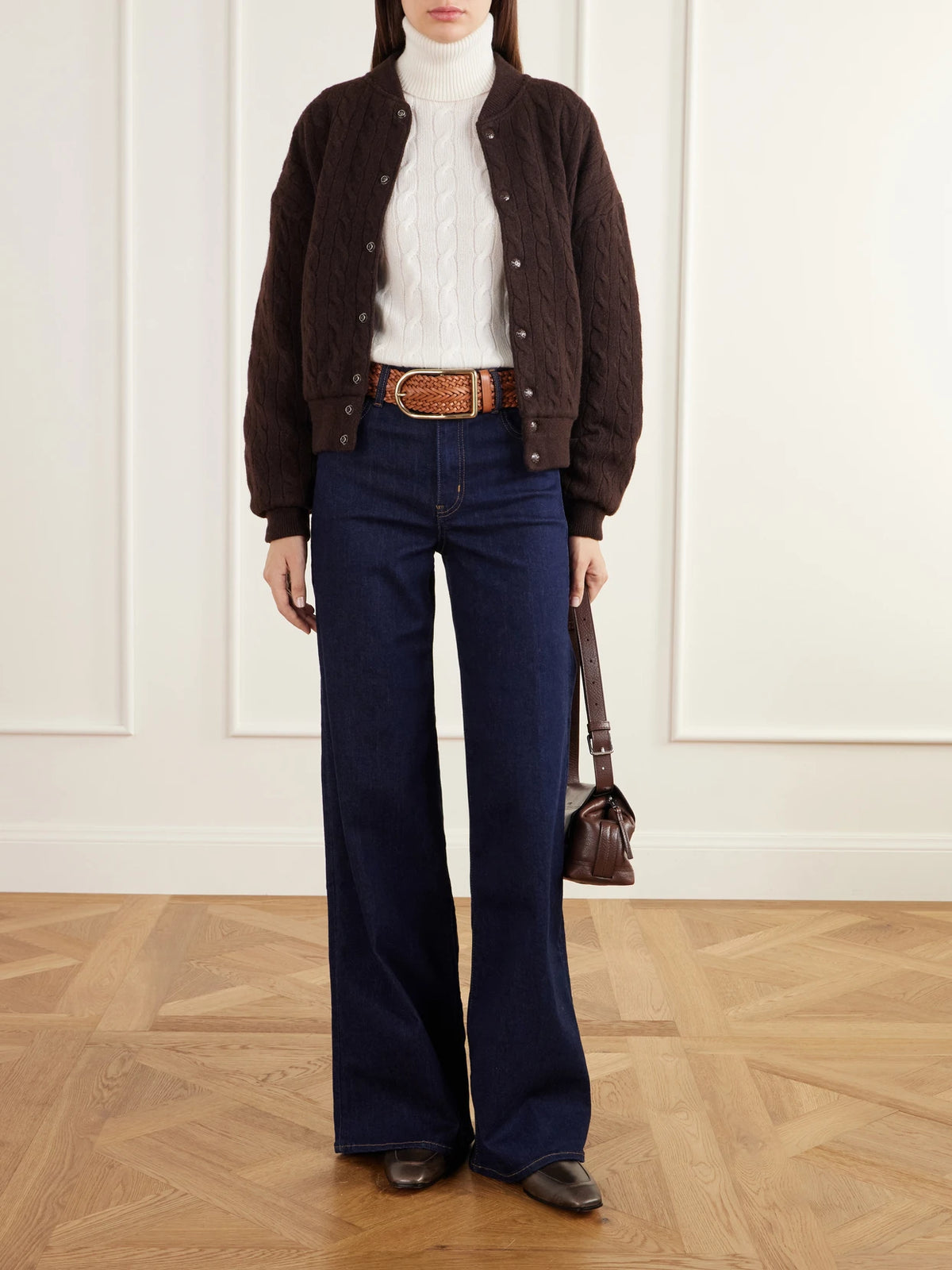Image of Coats & Jackets. Product name - Logo-embroidered Cable-knit Wool And Cashmere-blend Bomber Jacket in Brown colour by brand - Polo Ralph Lauren