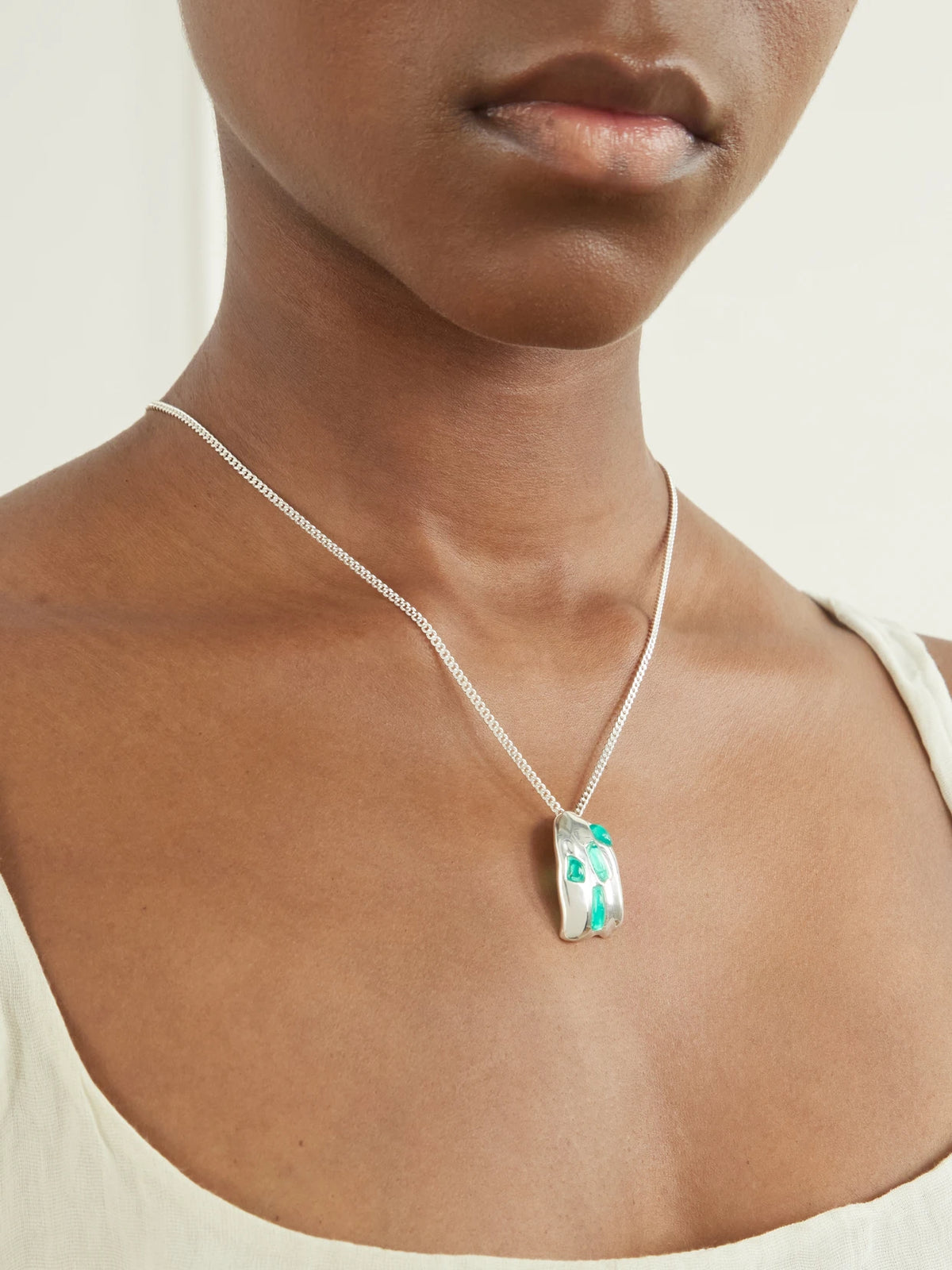 Image of Necklaces. Product name - Cobblestones Silver-plated Resin Pendant Necklace in Multi colour by brand - Completedworks