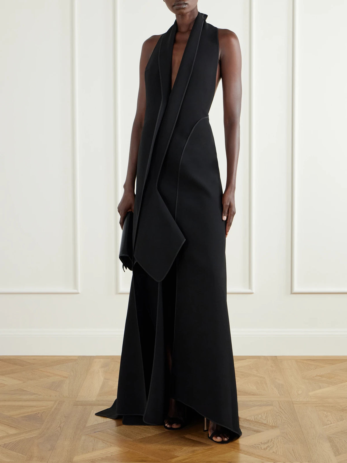 Image of Dresses. Product name - Allude Draped Crepe Halterneck Gown in Black colour by brand - Maticevski