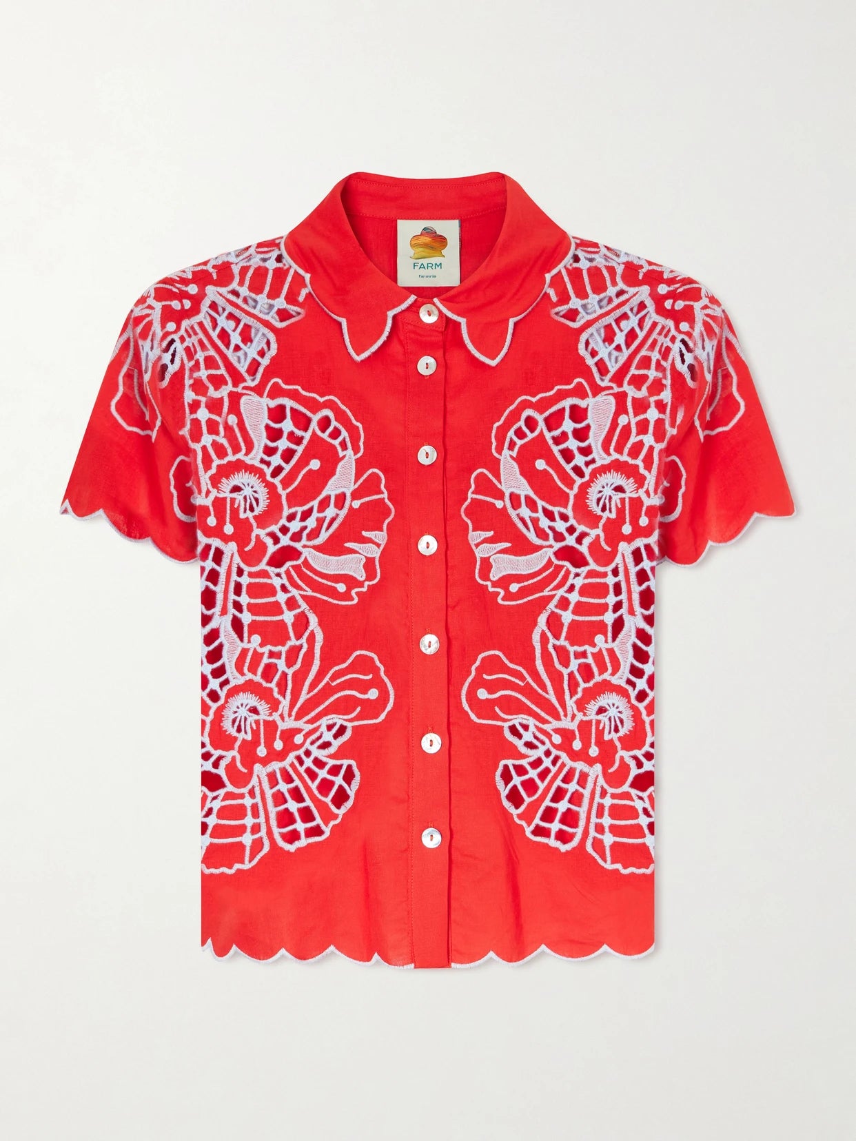 Floral-embroidered Linen-blend Coverup