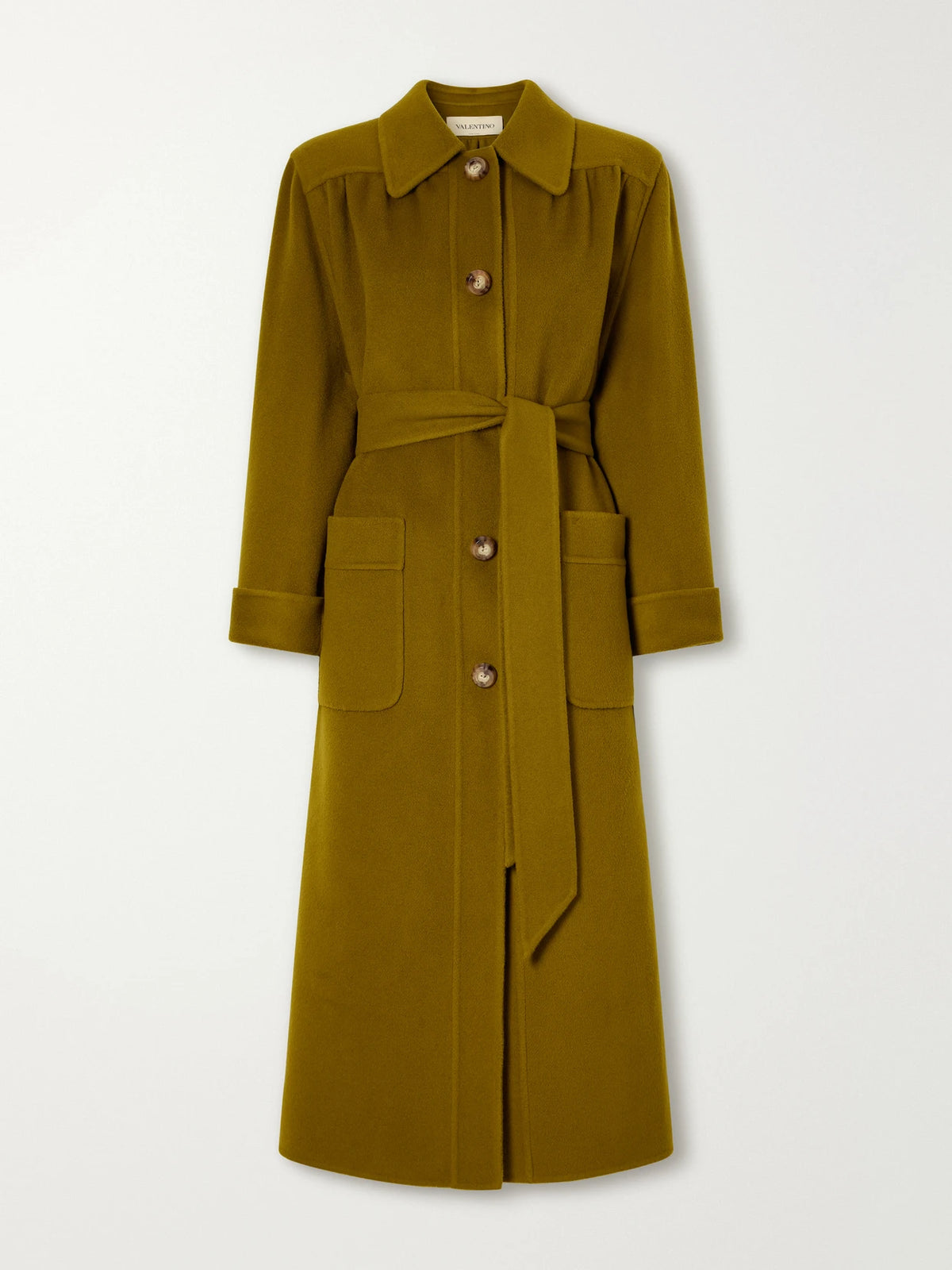 Valentino Garavani Belted Gathered Felted Wool And Cashmere-blend Coat