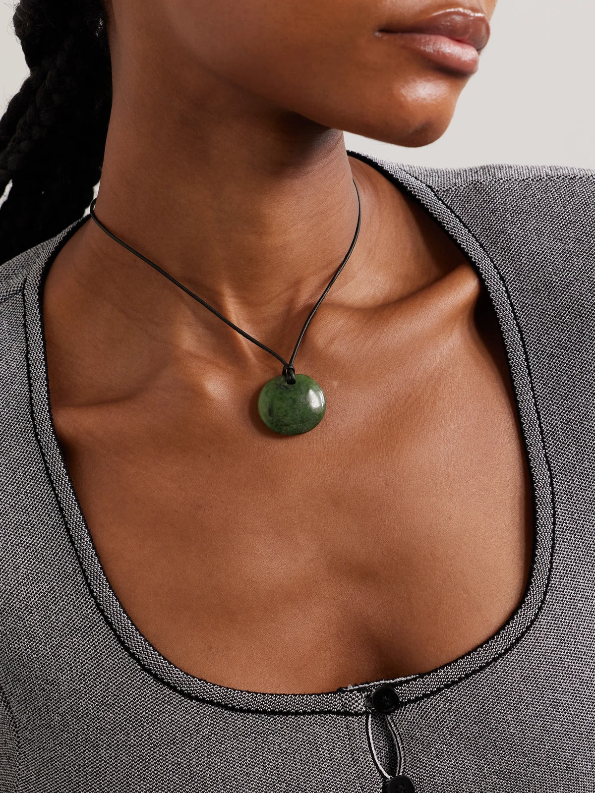 Image of Necklaces. Product name - Small Full Moon Cord, Jade And Silver Necklace in Multi colour by brand - Sophie Buhai
