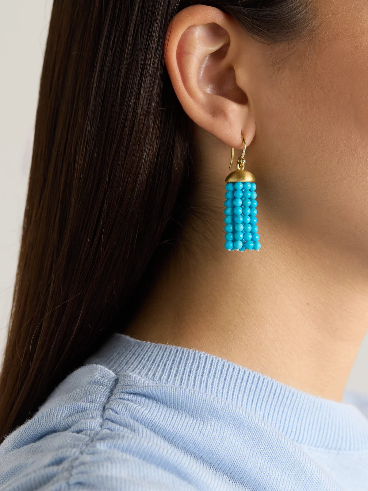 Image of Earrings. Product name - 18-karat Gold, Turquoise And Diamond Earrings in Multi colour by brand - Irene Neuwirth