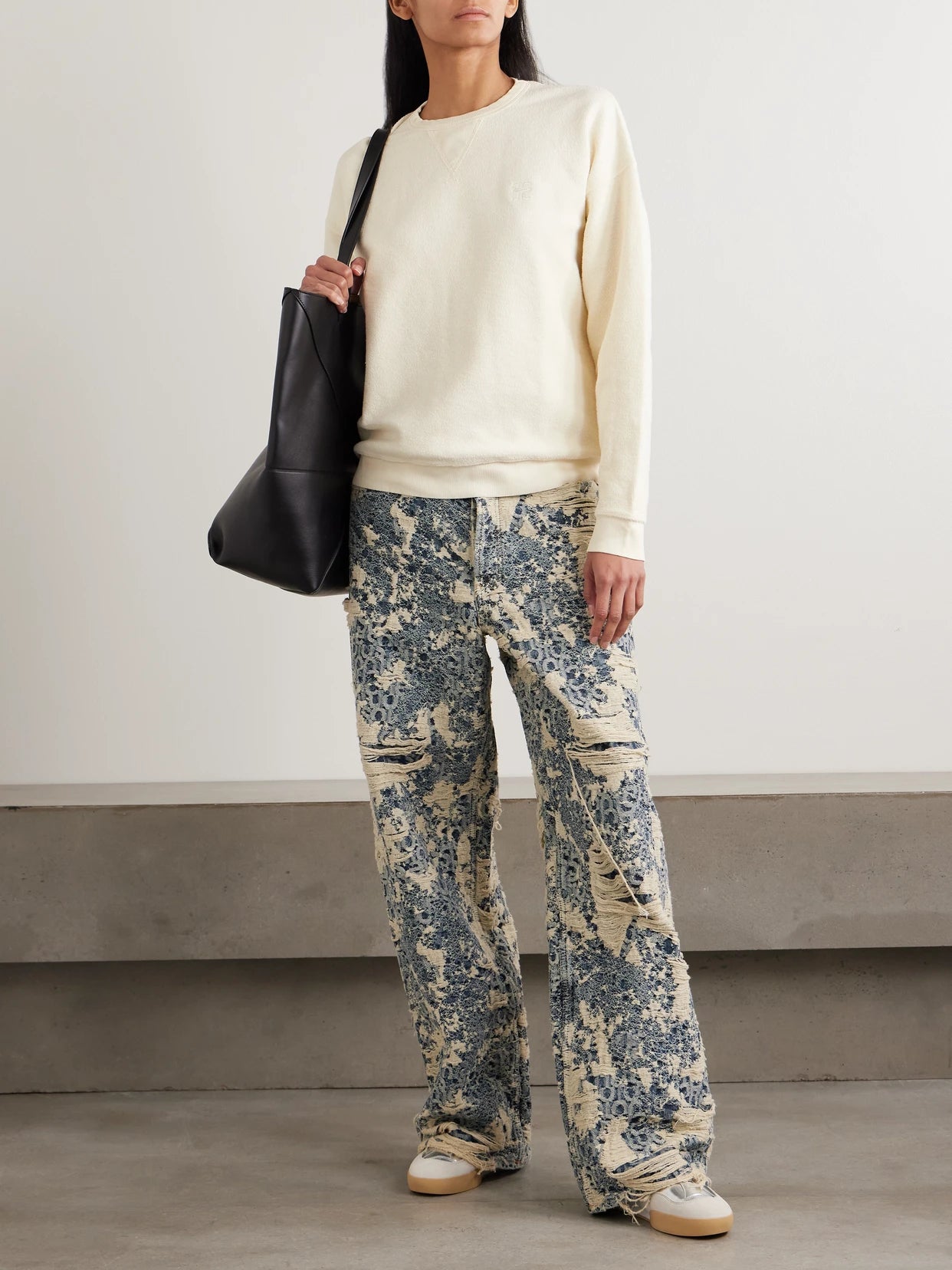 Image of Sleepwear & Loungewear. Product name - Embroidered Cotton-terry Sweatshirt in Cream colour by brand - ÉTERNE