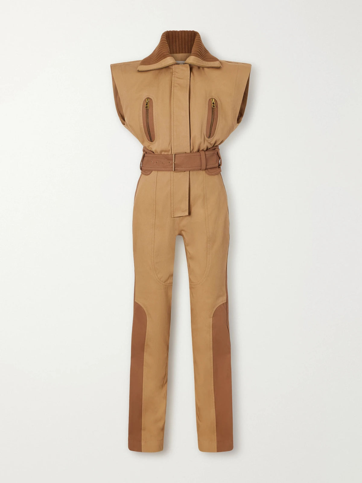 Zimmermann Valiant Belted Rib-trimmed Cotton-drill Jumpsuit