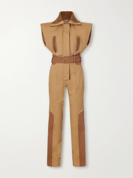 Zimmermann Valiant Belted Rib-trimmed Cotton-drill Jumpsuit