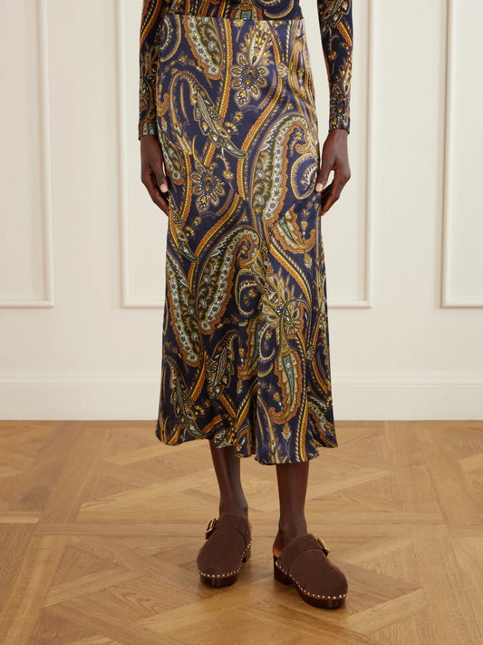 Etro Paisley-print Satin Midi Skirt