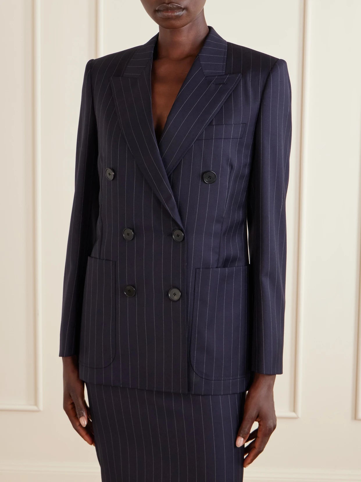 Pinstripe Double-breasted Wool Blazer